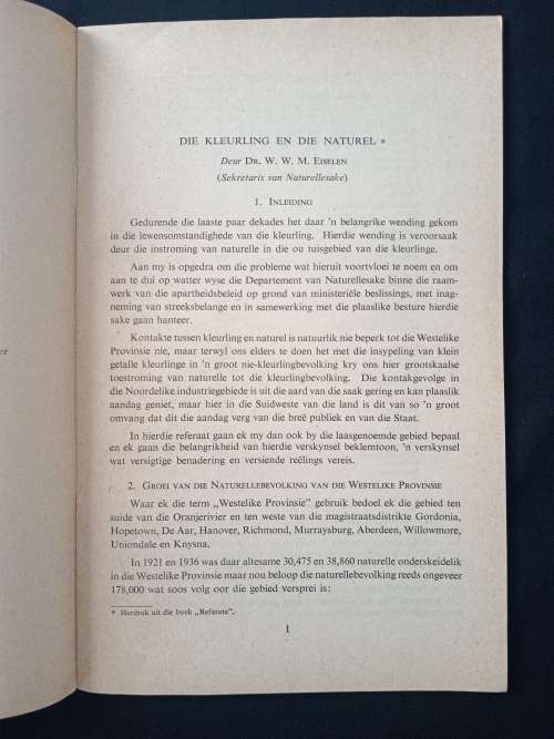 Die Naturel in Wes-Kaapland by Dr W W M Eiselen