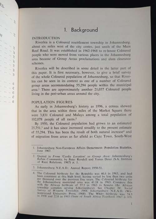Johannesburgs Coloured Community with especial reference to Riverlea by P Randall & Mrs P C Burrow