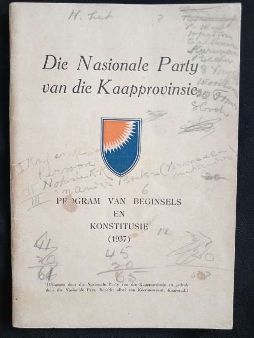 Die Nasionale Party van die Kaapprovinsie Program van Beginsels & Konstitusie 1937