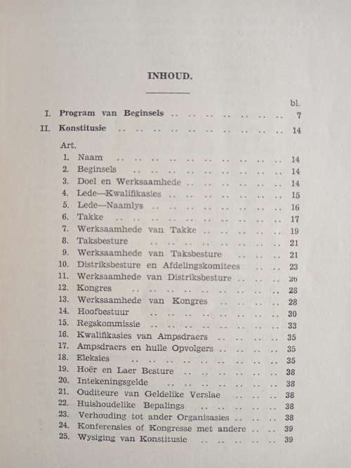 Die Nasionale Party van die Kaapprovinsie Program van Beginsels & Konstitusie 1937