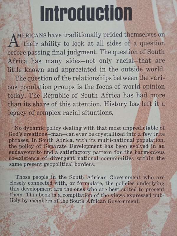 Progress through Separate Development South Africa in Peaceful Transition