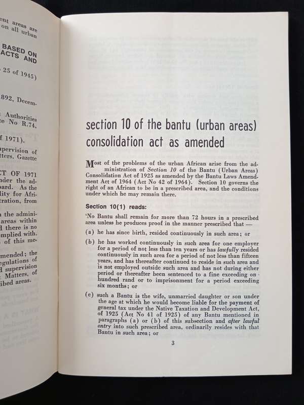 Memorandum on the Pass Laws & Influx Control