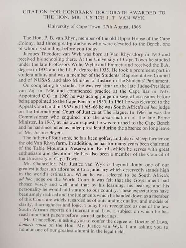 The United Nations, South West Africa & The Law by The Hon Mr Justice J T van Wyk