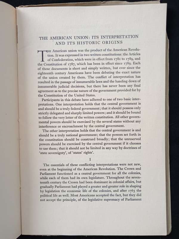 The American Union It`s Interpretation & it`s Historic Origins by Merrill Jensen