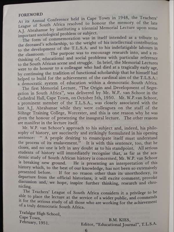 The Origin & Development of Segregation in South Africa by W P van Schoor