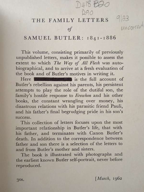 The Family Letters of Samuel Butler by Arnold Silver