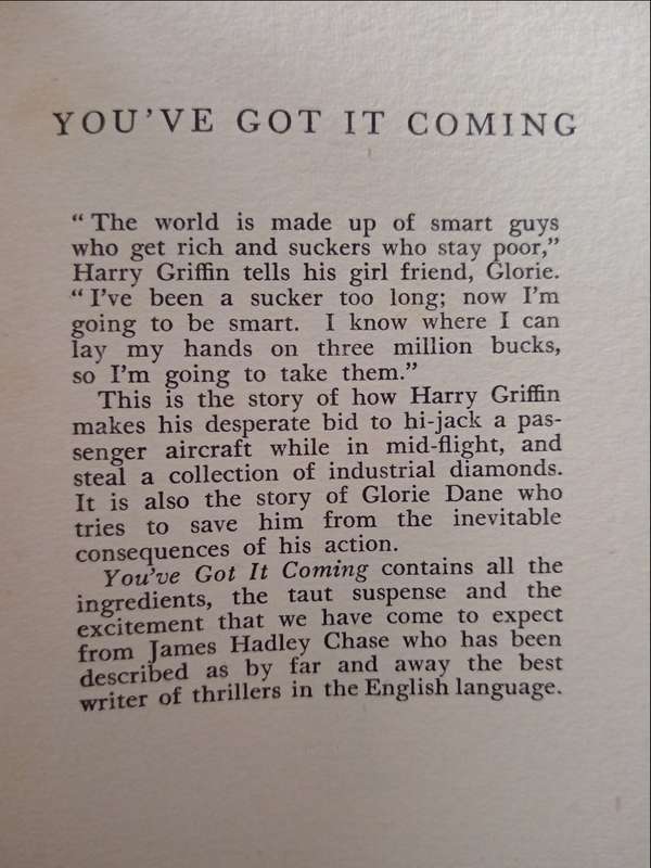 You`ve Got It Coming by James Hadley Chase