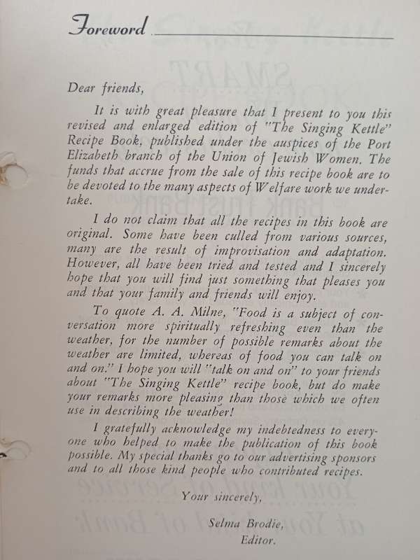 The Singing Kettle Cookery Cookbook by Editor Selma Brodie