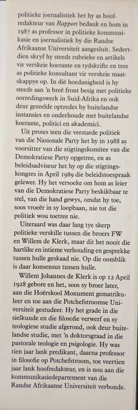 FWDe Klerk Die man en sy tyd by Willem De Klerk