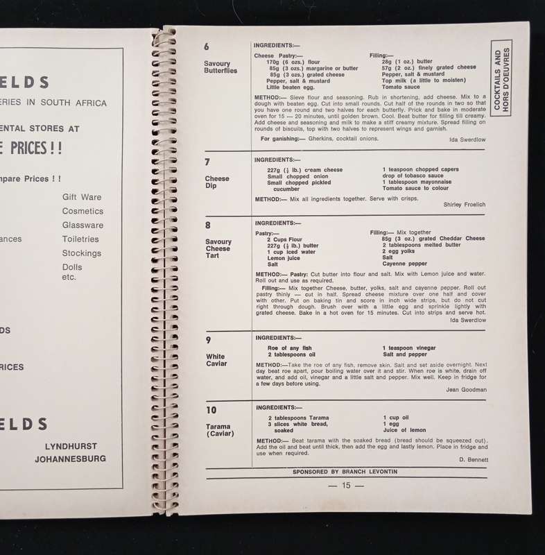 Kitchen Glove Recipe Book Incorporating Passover Palatables