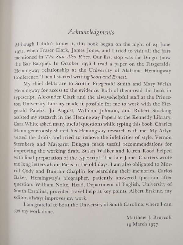 Scott & Ernest The Fitzgerald Hemingway Friendship by Matthew J Bruccoli