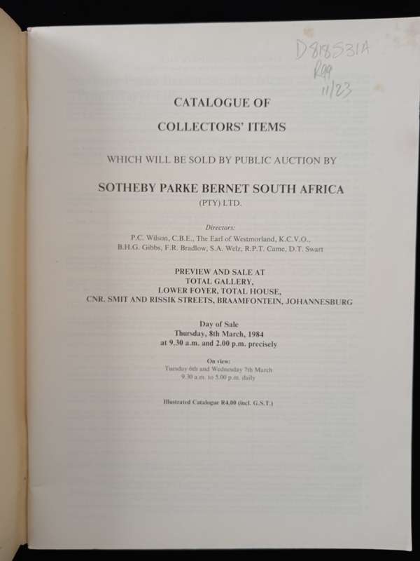 Sotheby`s Johannesburg Catalogue of Collectors` Items