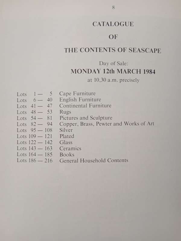 Sotheby`s Cape Town The Contents of Seascape, St James