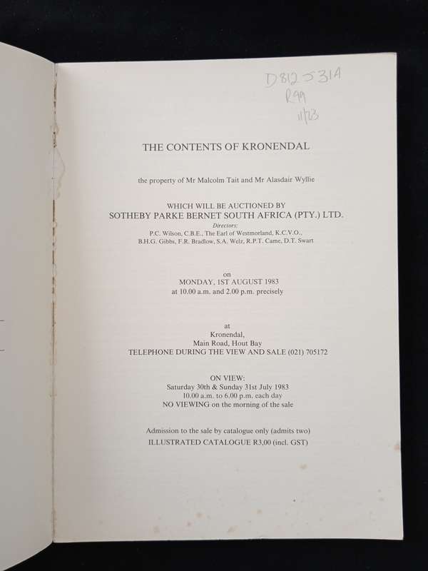 Sotheby`s Cape Town The Contents of Kronendal
