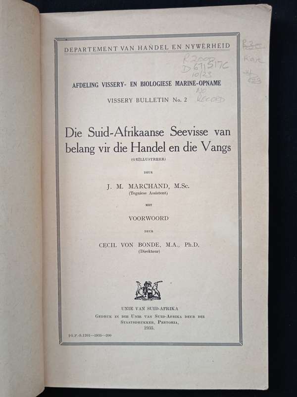 Die Suid-Afrikaanse Seevisse van Belanger vir die Handel & die Vangs by JM Marchand
