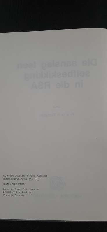 Die Aanslag Teen Selfbeskikking in die RSA by Hercules Booysen - Inscribed by Author