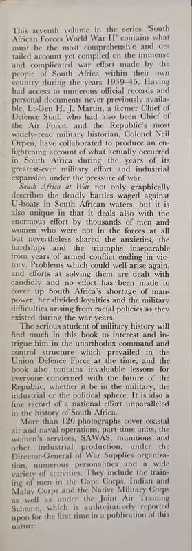 South Africa at War by HJ Martin & Neil Orpen