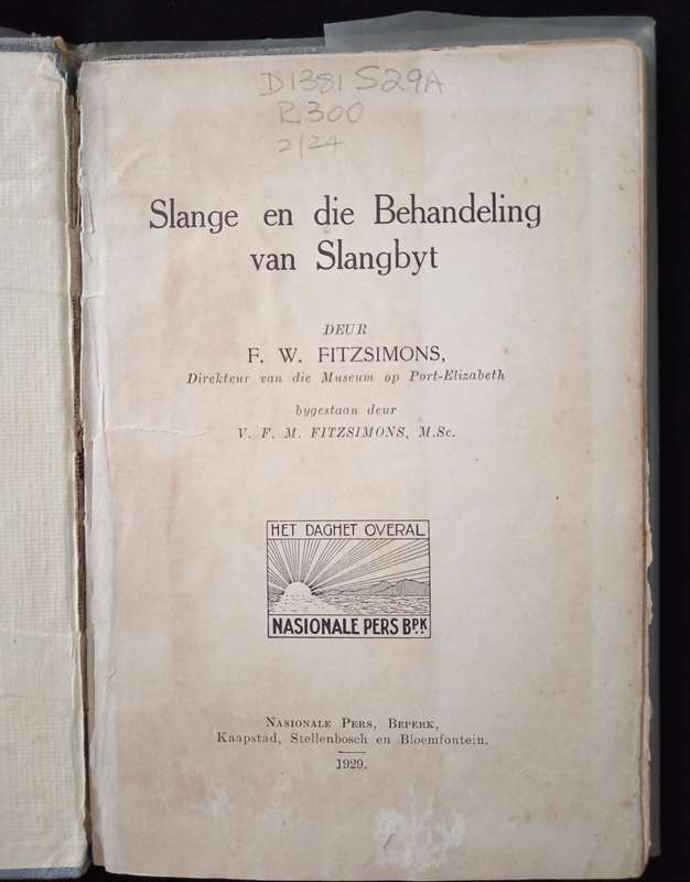 Solange en die behandeling van Slangbyt by FW Fitzsimons