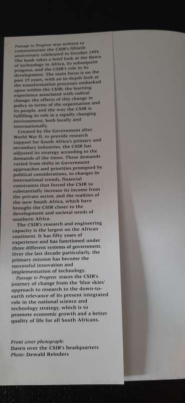 Passage to Progress by Nicoline Basson (Signed by author, signed by CSIR President)