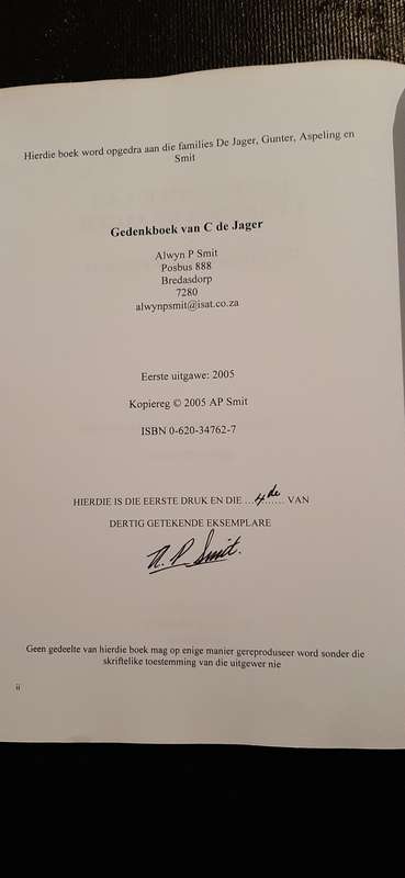 Gedenkboek van Clarende de Jager  - Die kronieke van Kuilspoort - Alwyn P Smit (Signed)