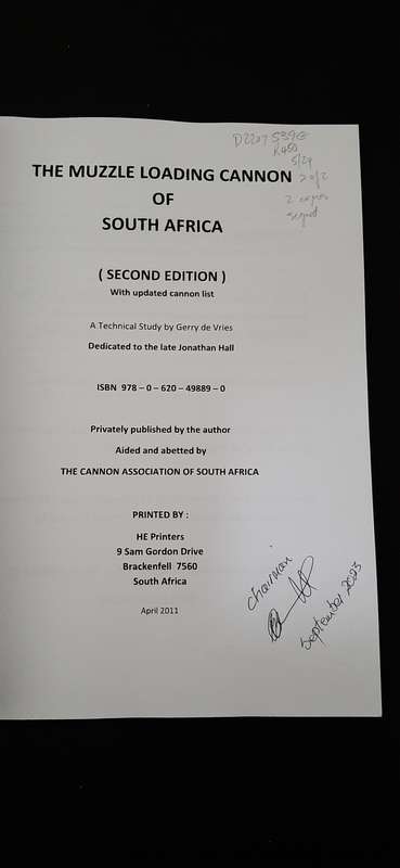 The Muzzle Loading Cannon of South Africa II - A technical study by Gerry de Vries (Signed)