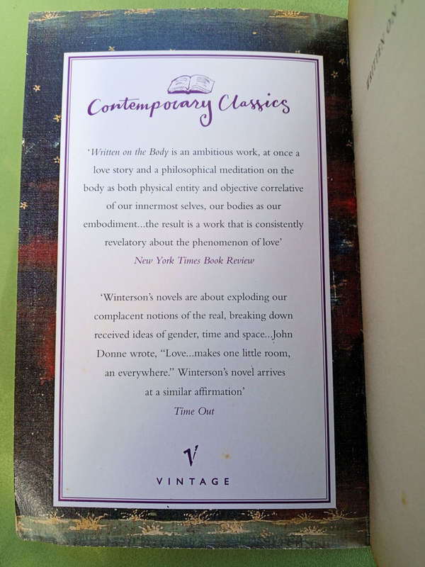 Written on the body by Jeanette Winterson