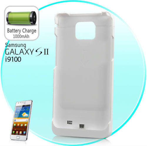 Ultra-Thin Extended Battery Power Pack Case for Samsung Galaxy S2 (LED Indicator, 1000 mAh) - White