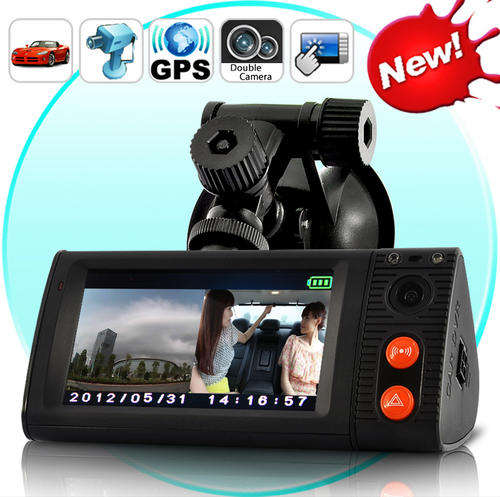 Dual Camera Car Blackbox DVR with 3 Inch Touchscreen, GPS Logger and 3D G-Sensor - DV87