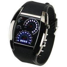 Cool Car Meter Dial Unisex Blue Flash Dot Matrix LED Racing Watch (Black)