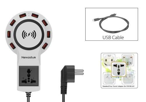 NEXODUS LIFELINE 8 PORT USB CHARGING STATION- QI WIRELESS CHARGING PAD AND FREE USB-C CABLE
