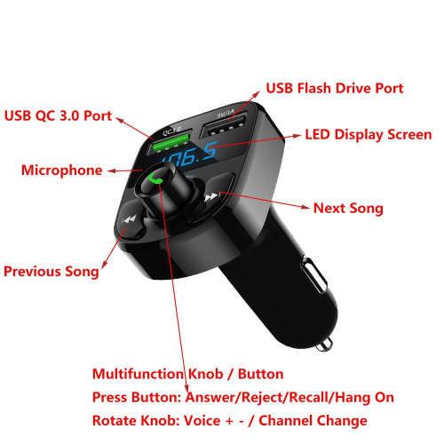 Hands-free Bluetooth Car Kit with FM Transmitter Charger