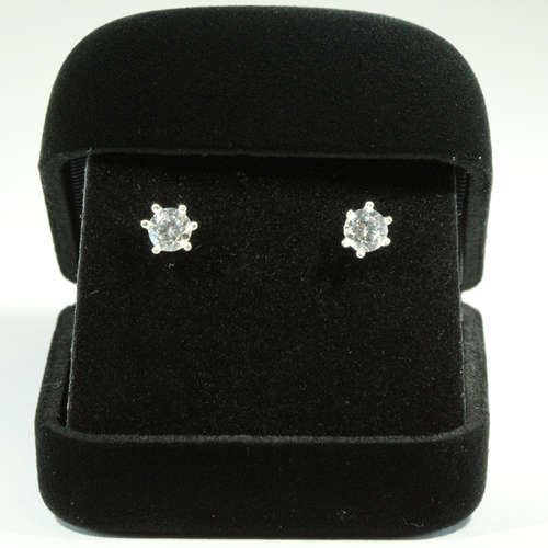 CLASSIC STUD EARRINGS | 5mm ROUND SIMULATED DIAMOND SET IN A 6 CLAW STUD | SOLID 925 STERLING SILVER