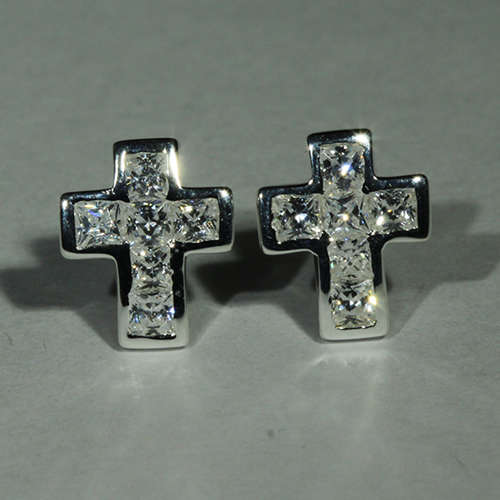 CLASSIC CROSS EARRINGS | 6X SQUARE SIM DIAMONDS | SET IN SOLID 925 SILVER