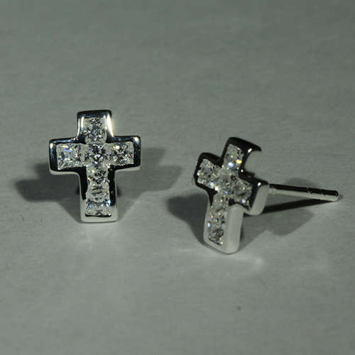 CLASSIC CROSS EARRINGS | 6X SQUARE SIM DIAMONDS | SET IN SOLID 925 SILVER