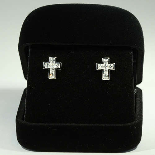 CLASSIC CROSS EARRINGS | 6X SQUARE SIM DIAMONDS | SET IN SOLID 925 SILVER