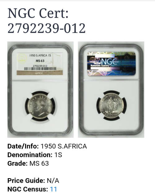 1950 1Shilling MS63 NGC graded stunning coin