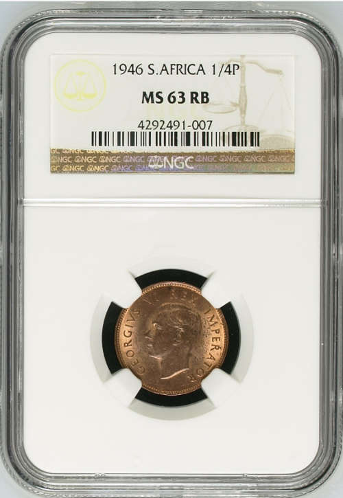 1943 1/4 Penny MS63 RB NGC graded