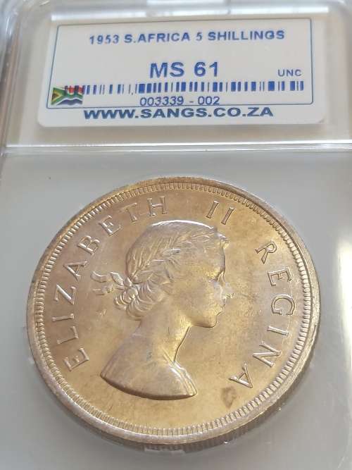1953 5 Shilling MS61 SANGS GRADED