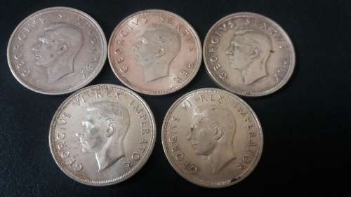 LOT OF FIVE CROWNS / 5 SHILLINGS - 1947 & 1949 - NICE CONDITION - BID PER COIN TO TAKE ALL