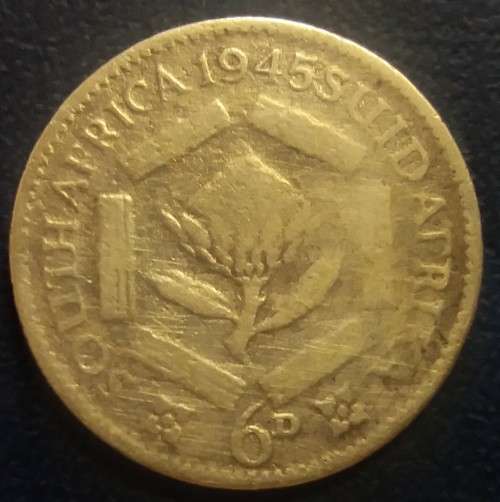 1945  Union of South Africa 6d - SAU Sixpence