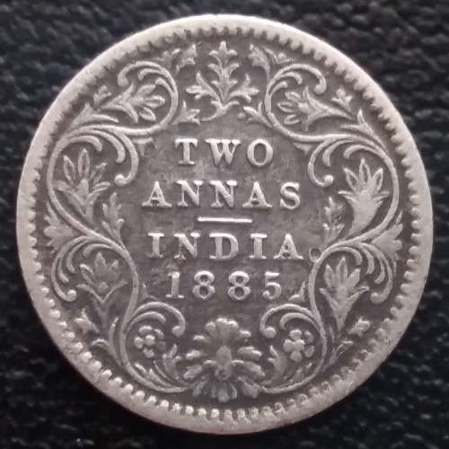 1885 INDIA 2 ANNNAS  SILVER COIN - RARE C Incuse Type B Bust, Type II Reverse