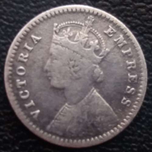 1885 INDIA 2 ANNNAS  SILVER COIN - RARE C Incuse Type B Bust, Type II Reverse