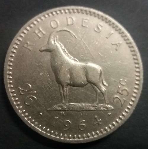 RHODESIA 1964 HALF CROWN - 25 CENTS