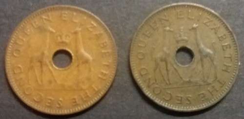 RHODESIA  & NYASALAND 1957 & 1958 HALF PENNY / 1/2P DUO
