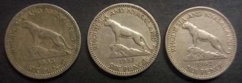 1955, 1957 & 1962  Rhodesia & Nyasaland  6 pence  Set