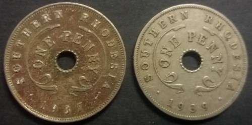 SOUTHERN RHODESIA   1937 & 1939  PENNY / 1P DUO