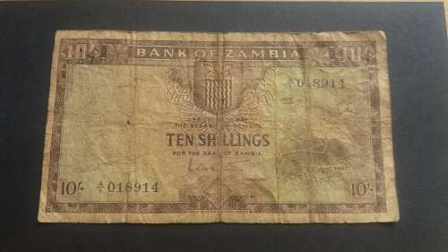 Zambia10 Shillings,1964 * Chaplins Barbet * :Pick-1,1st Issue !!!  RARE BANKNOTE !!!