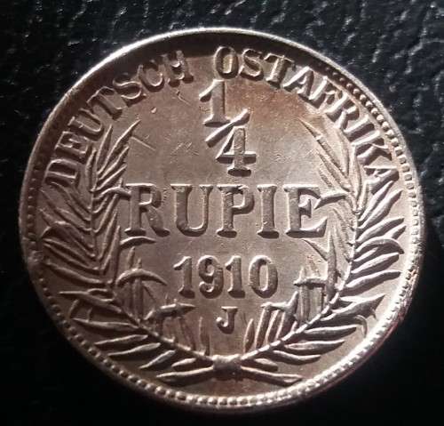 German East Africa 1910(J) 1/4 Silver Rupie - likely ex mount
