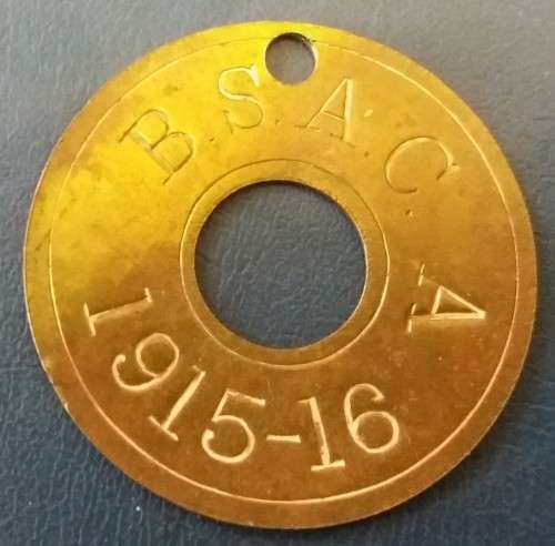 OLD RHODESIA  BSACo  HUT TAX TOKEN  1915-1916 MALE   -  AREA A  -  SHEET BRASS (Herns 800m)