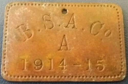 OLD RHODESIA  BSACo  HUT TAX TOKEN  1914-1915 MALE   -  AREA A  -  SHEET BRASS (Herns 800L)